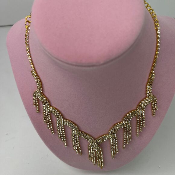Necklace Rhinestones Gold Elegant Jewelry New #565 - Picture 3 of 9